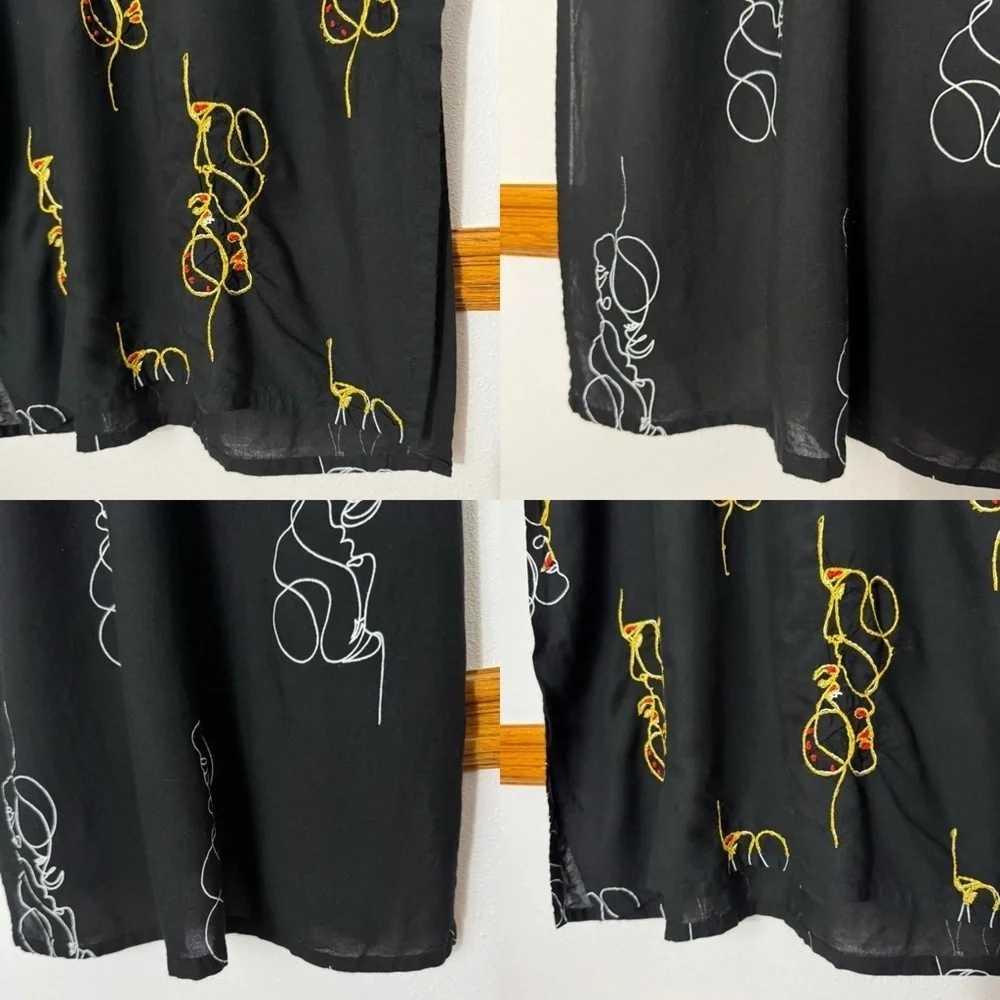 Unbranded black intertwined couple embroidered faces dress size Large - Picture 4 of 16